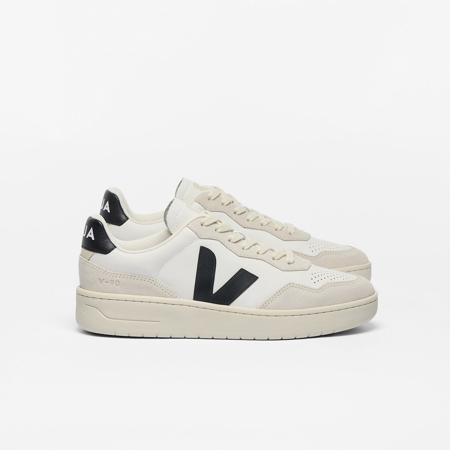 V-90 LEATHER WHITE BLACK - VEJA US