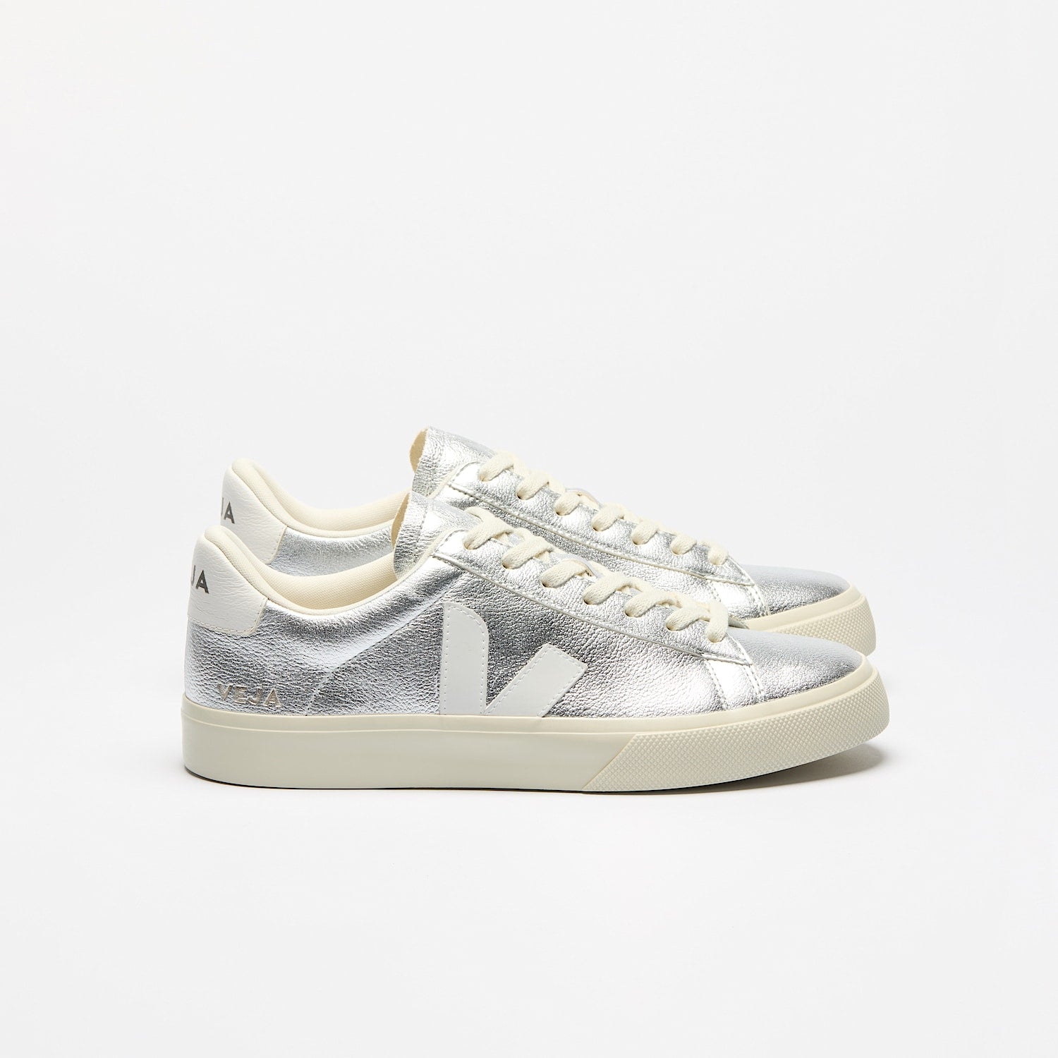 CAMPO LEATHER SILVER WHITE - VEJA DISCOUNT