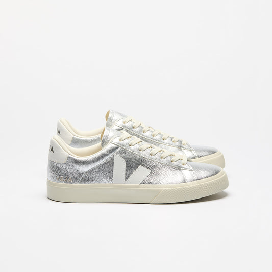 CAMPO LEATHER SILVER WHITE - VEJA DISCOUNT