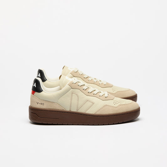 V-90 LEATHER PIERRE ALMOND BLACK - VEJA DISCOUNT