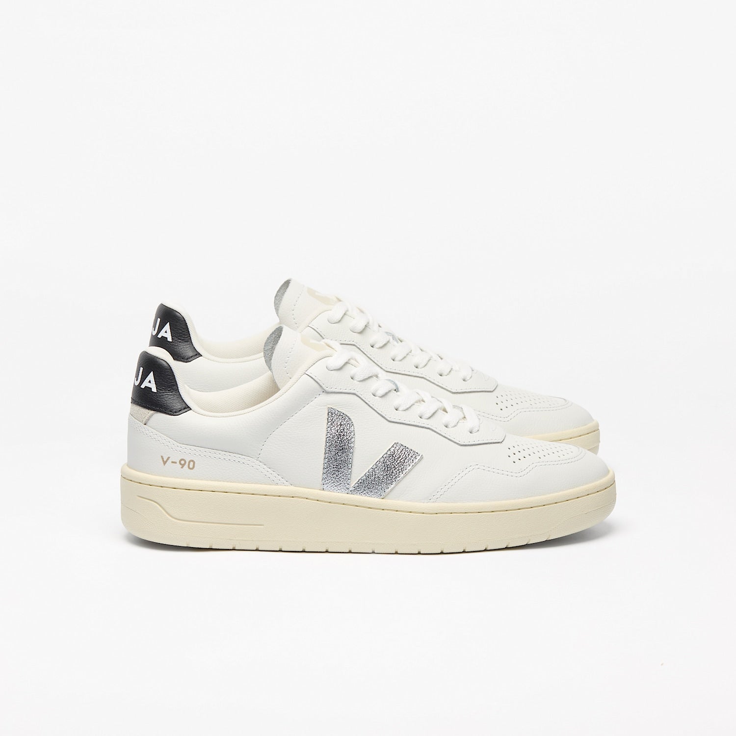 V-90 LEATHER WHITE SILVER BLACK - VEJA US