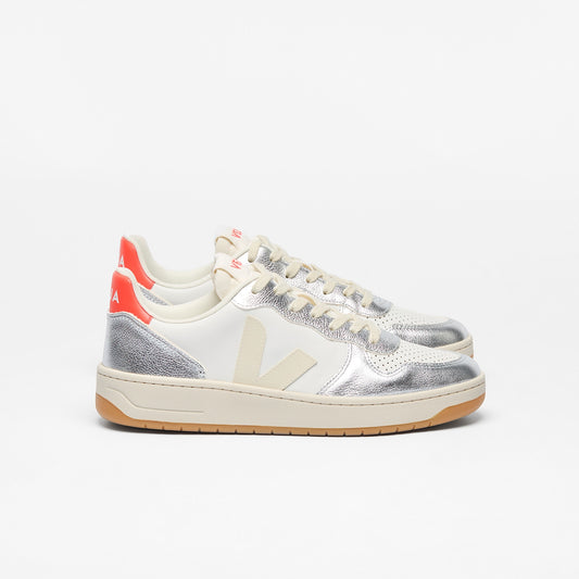 V-10 LEATHER WHITE PIERRE SILVER - VEJA DISCOUNT