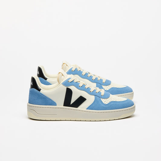 V-10 LEATHER PURE BLACK AQUA - VEJA SALE