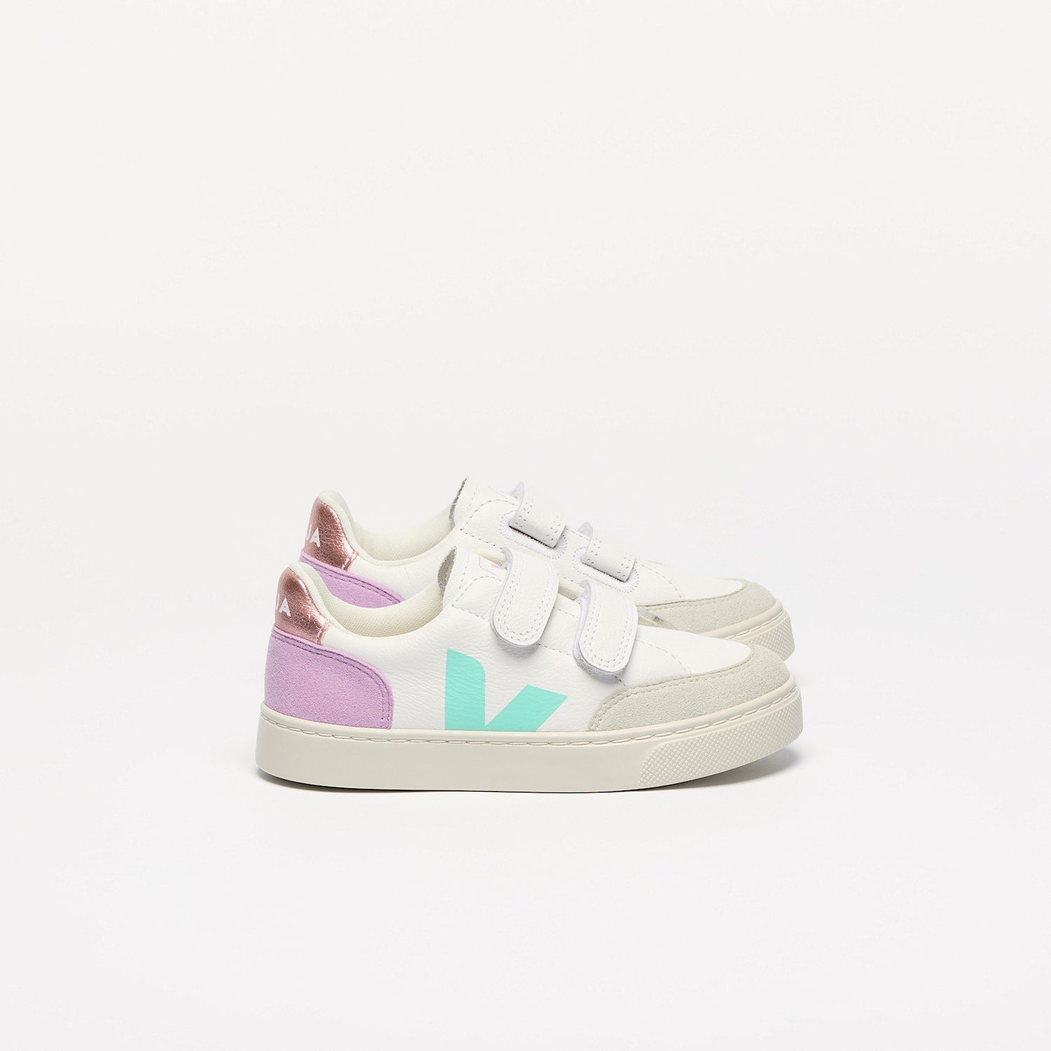 V-12 LEATHER WHITE MULTICO ORCHID - VEJA SALE